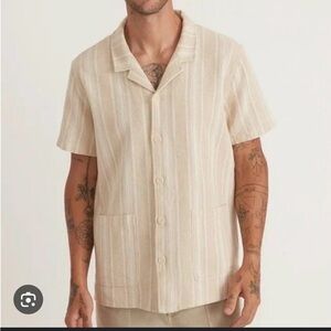 Marine Layer Natural Vertical Stripe Short Sleeve Woven Camp Shirt Mens large